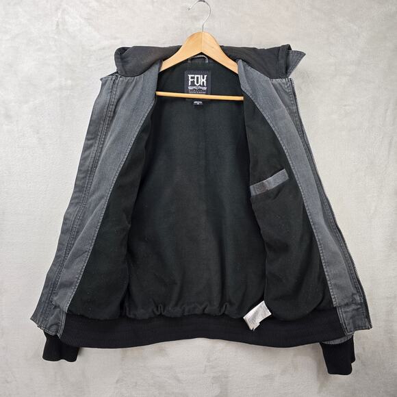Fox Racing Hooded Jacket Mens Medium Gray Embroidered Vtg Y2K Motocross - Picture 6 of 15